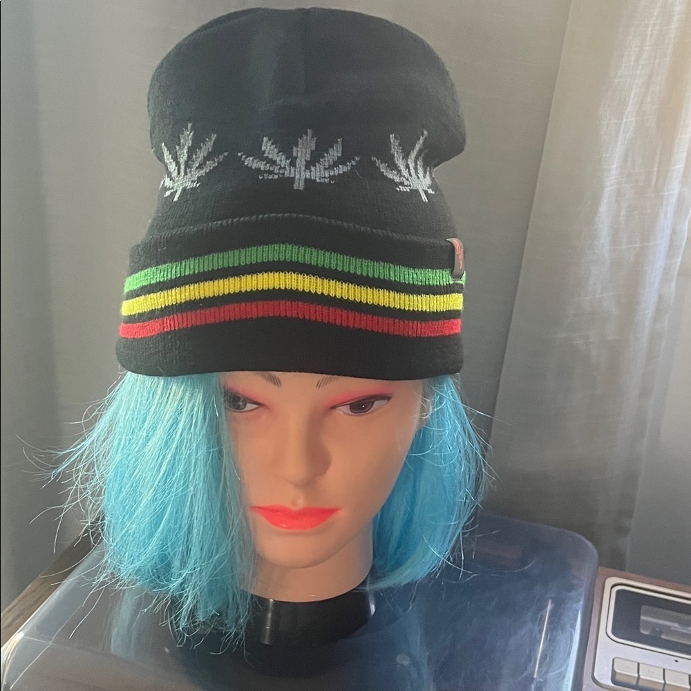 Black Beanie with Rasta Stripes